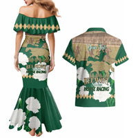 Personalized Belmont Horse Racing Couples Matching Mermaid Dress and Hawaiian Shirt 157th Anniversary Run For The Carnations