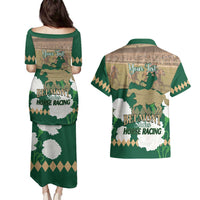 Personalized Belmont Horse Racing Couples Matching Puletasi and Hawaiian Shirt 157th Anniversary Run For The Carnations