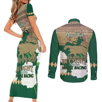 Personalized Belmont Horse Racing Couples Matching Short Sleeve Bodycon Dress and Long Sleeve Button Shirt 157th Anniversary Run For The Carnations