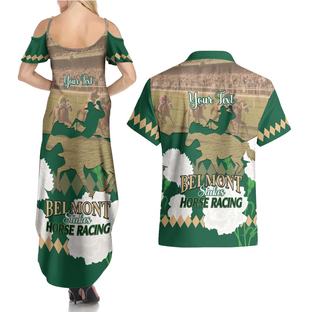 Personalized Belmont Horse Racing Couples Matching Summer Maxi Dress and Hawaiian Shirt 157th Anniversary Run For The Carnations