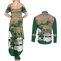 Personalized Belmont Horse Racing Couples Matching Summer Maxi Dress and Long Sleeve Button Shirt 157th Anniversary Run For The Carnations