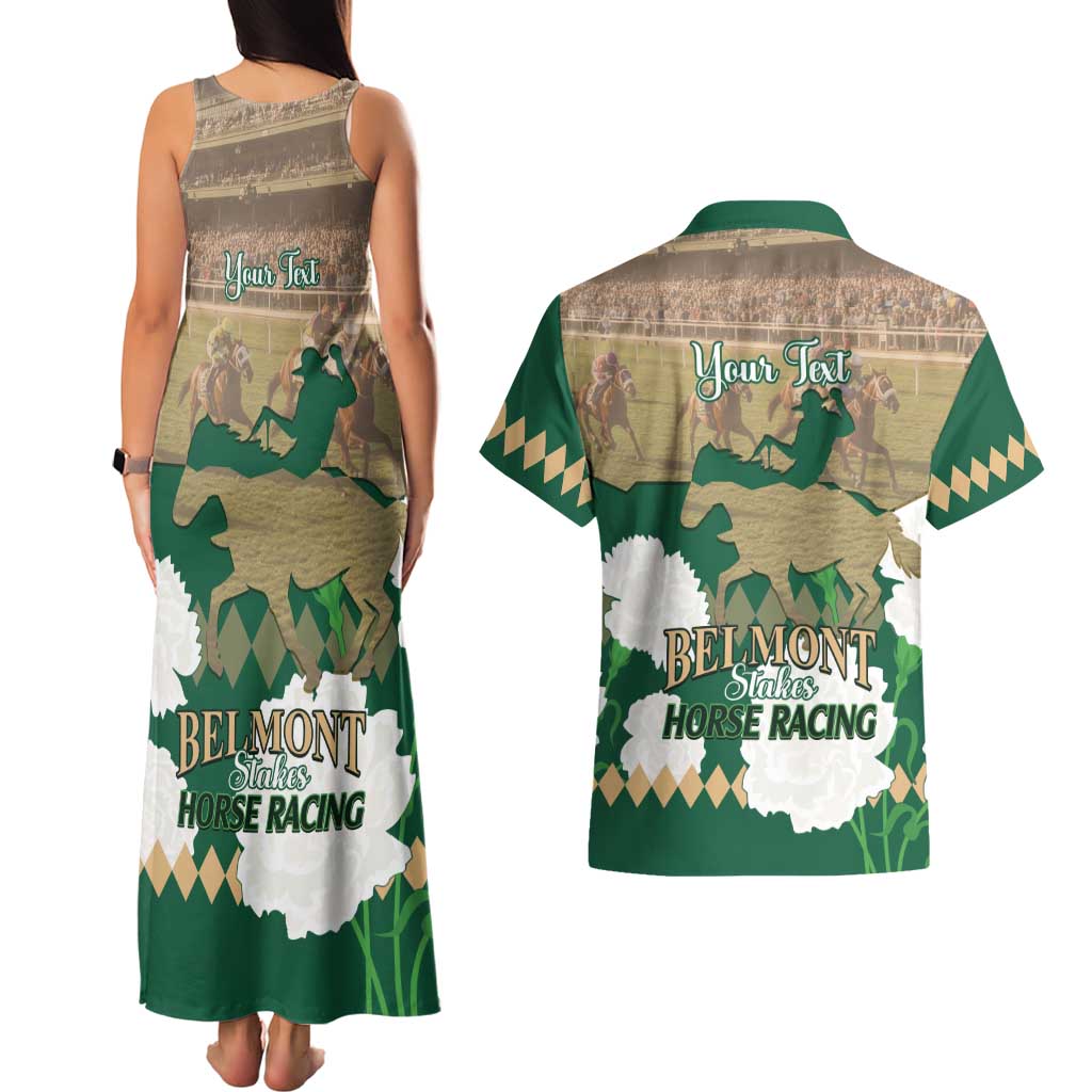Personalized Belmont Horse Racing Couples Matching Tank Maxi Dress and Hawaiian Shirt 157th Anniversary Run For The Carnations