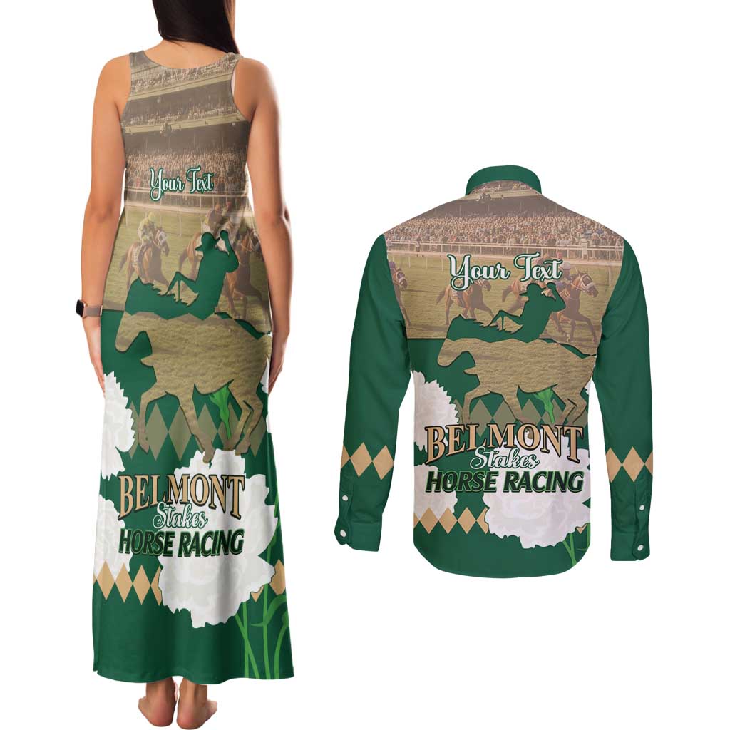 Personalized Belmont Horse Racing Couples Matching Tank Maxi Dress and Long Sleeve Button Shirt 157th Anniversary Run For The Carnations