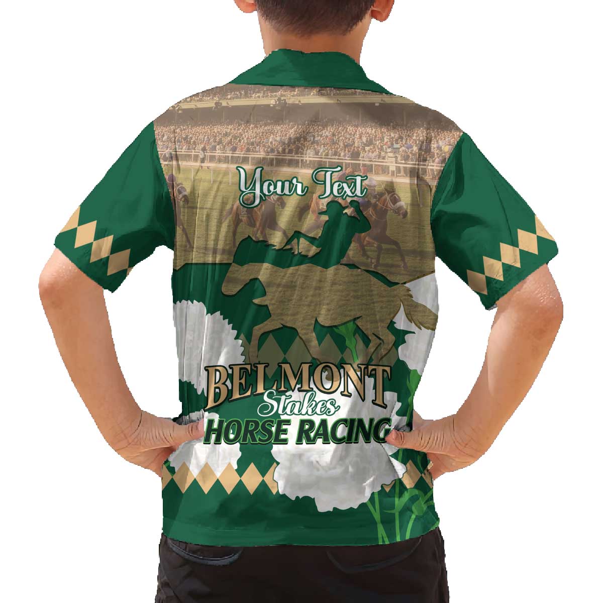 Personalized Belmont Horse Racing Family Matching Off The Shoulder Long Sleeve Dress and Hawaiian Shirt 157th Anniversary Run For The Carnations