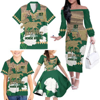 Personalized Belmont Horse Racing Family Matching Off The Shoulder Long Sleeve Dress and Hawaiian Shirt 157th Anniversary Run For The Carnations