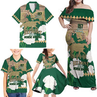 Personalized Belmont Horse Racing Family Matching Off Shoulder Maxi Dress and Hawaiian Shirt 157th Anniversary Run For The Carnations