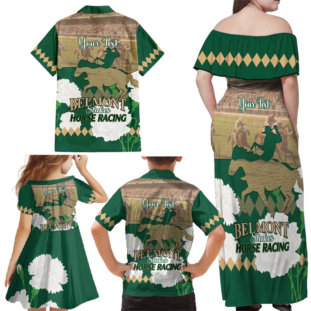 Personalized Belmont Horse Racing Family Matching Off Shoulder Maxi Dress and Hawaiian Shirt 157th Anniversary Run For The Carnations
