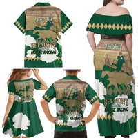 Personalized Belmont Horse Racing Family Matching Off Shoulder Maxi Dress and Hawaiian Shirt 157th Anniversary Run For The Carnations