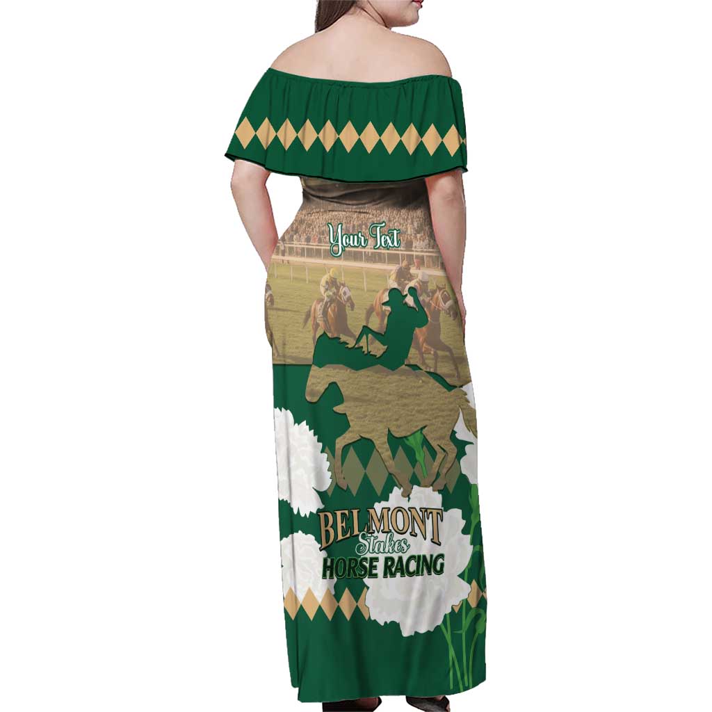 Personalized Belmont Horse Racing Family Matching Off Shoulder Maxi Dress and Hawaiian Shirt 157th Anniversary Run For The Carnations