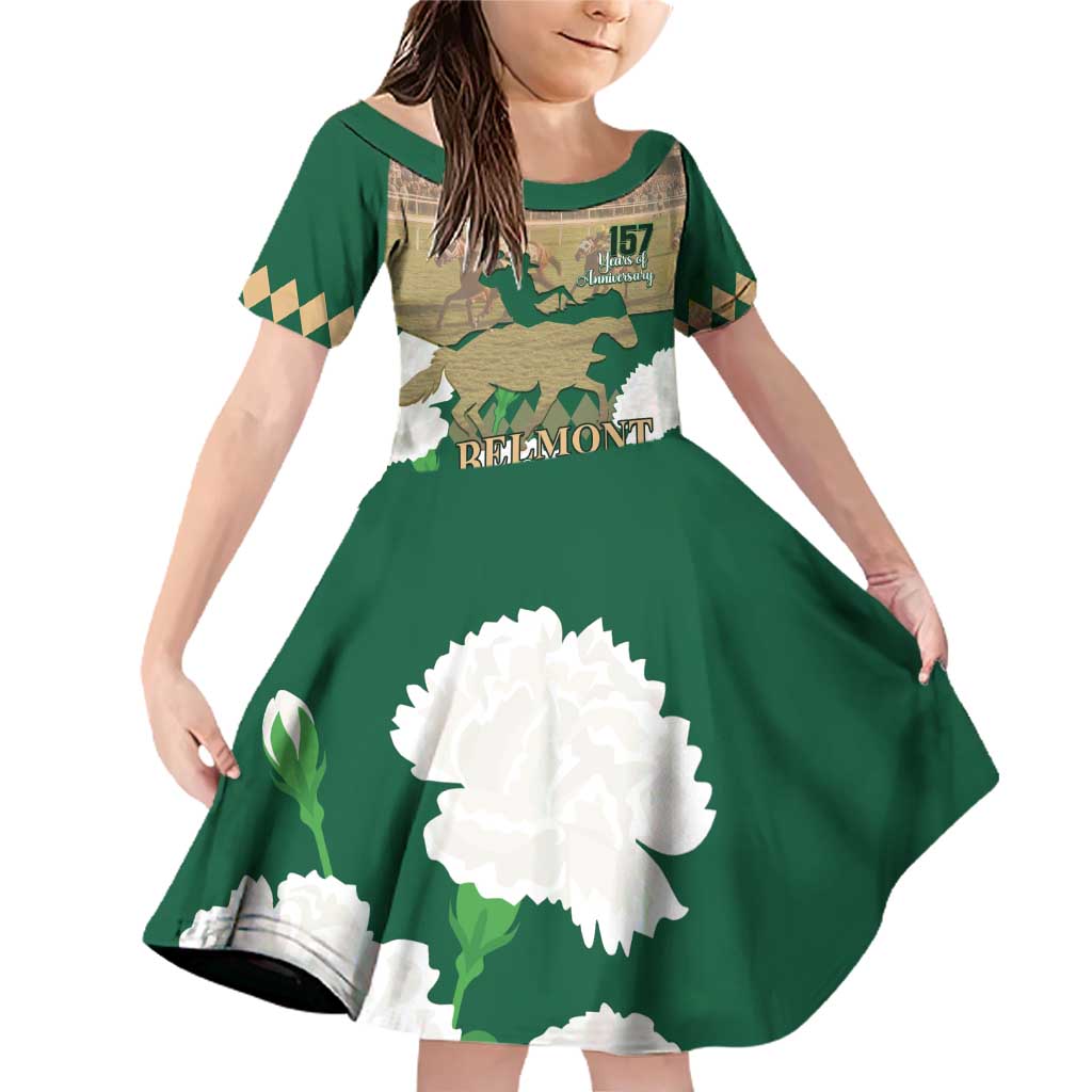 Personalized Belmont Horse Racing Family Matching Off Shoulder Short Dress and Hawaiian Shirt 157th Anniversary Run For The Carnations
