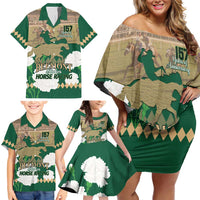 Personalized Belmont Horse Racing Family Matching Off Shoulder Short Dress and Hawaiian Shirt 157th Anniversary Run For The Carnations
