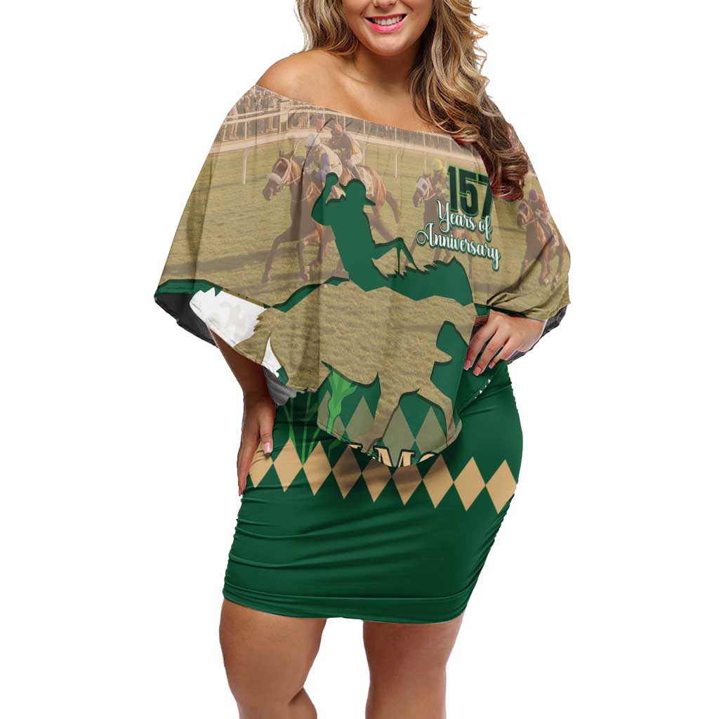 Personalized Belmont Horse Racing Family Matching Off Shoulder Short Dress and Hawaiian Shirt 157th Anniversary Run For The Carnations