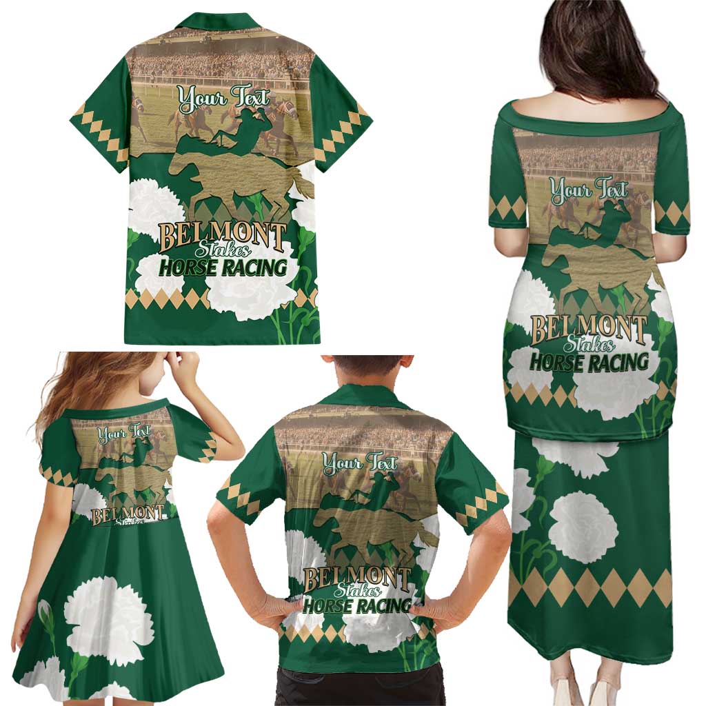 Personalized Belmont Horse Racing Family Matching Puletasi and Hawaiian Shirt 157th Anniversary Run For The Carnations