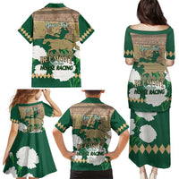 Personalized Belmont Horse Racing Family Matching Puletasi and Hawaiian Shirt 157th Anniversary Run For The Carnations
