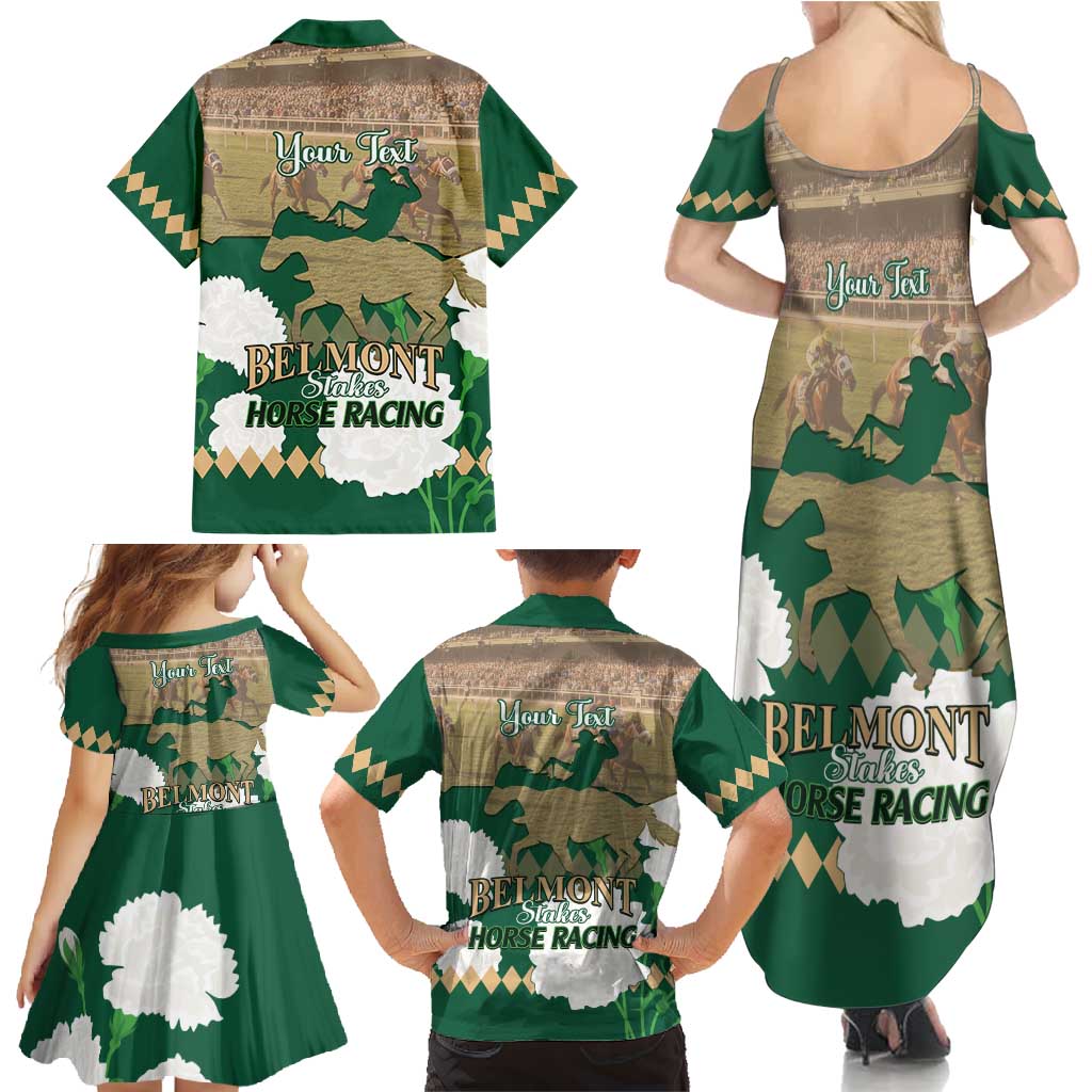 Personalized Belmont Horse Racing Family Matching Summer Maxi Dress and Hawaiian Shirt 157th Anniversary Run For The Carnations