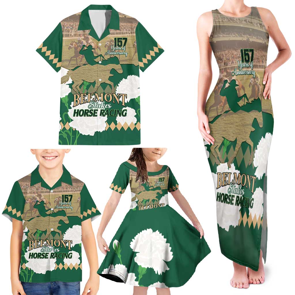 Personalized Belmont Horse Racing Family Matching Tank Maxi Dress and Hawaiian Shirt 157th Anniversary Run For The Carnations