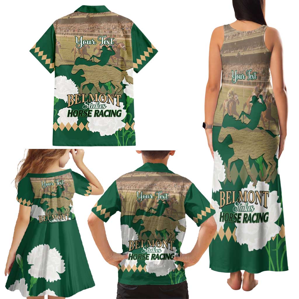Personalized Belmont Horse Racing Family Matching Tank Maxi Dress and Hawaiian Shirt 157th Anniversary Run For The Carnations