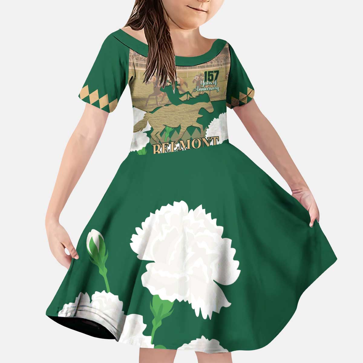 Personalized Belmont Horse Racing Kid Short Sleeve Dress 157th Anniversary Run For The Carnations