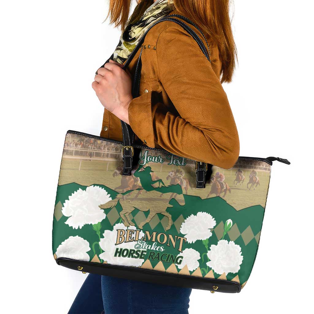 Personalized Belmont Horse Racing Leather Tote Bag 157th Anniversary Run For The Carnations