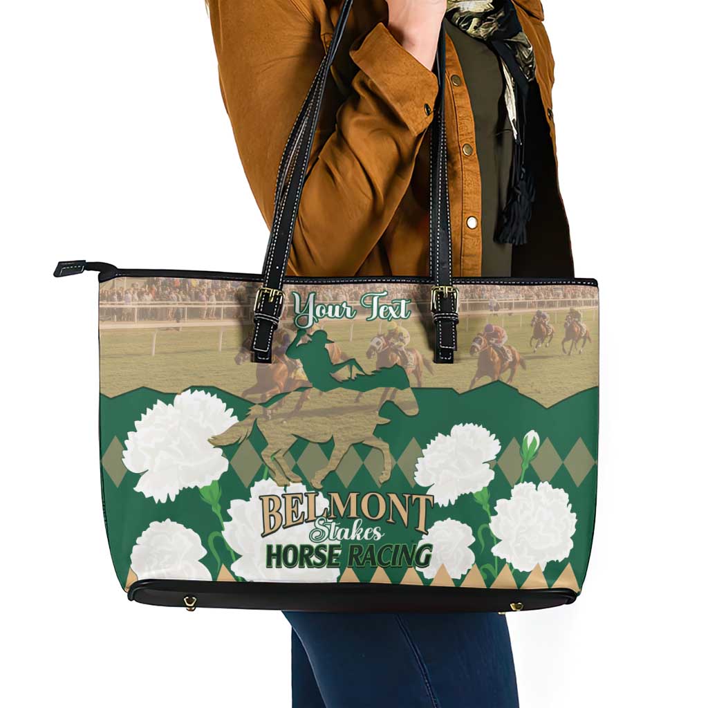 Personalized Belmont Horse Racing Leather Tote Bag 157th Anniversary Run For The Carnations