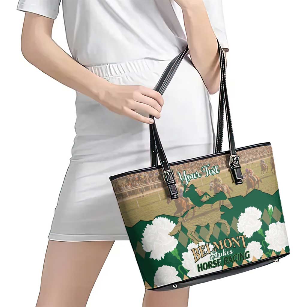 Personalized Belmont Horse Racing Leather Tote Bag 157th Anniversary Run For The Carnations
