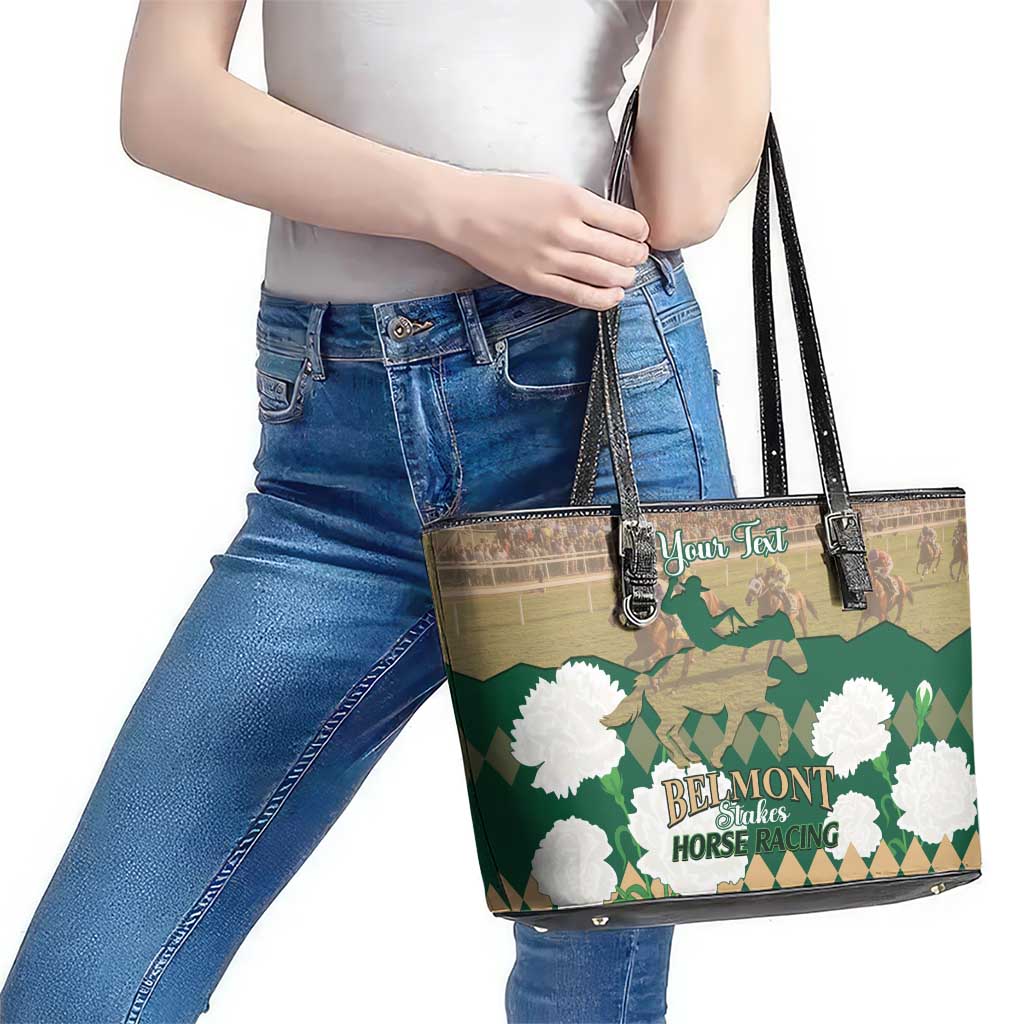 Personalized Belmont Horse Racing Leather Tote Bag 157th Anniversary Run For The Carnations