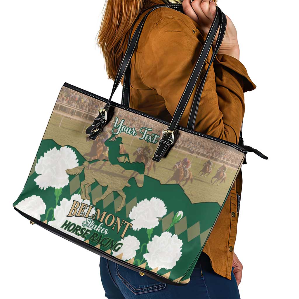 Personalized Belmont Horse Racing Leather Tote Bag 157th Anniversary Run For The Carnations