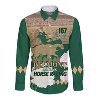 Personalized Belmont Horse Racing Long Sleeve Button Shirt 157th Anniversary Run For The Carnations