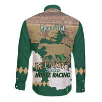 Personalized Belmont Horse Racing Long Sleeve Button Shirt 157th Anniversary Run For The Carnations