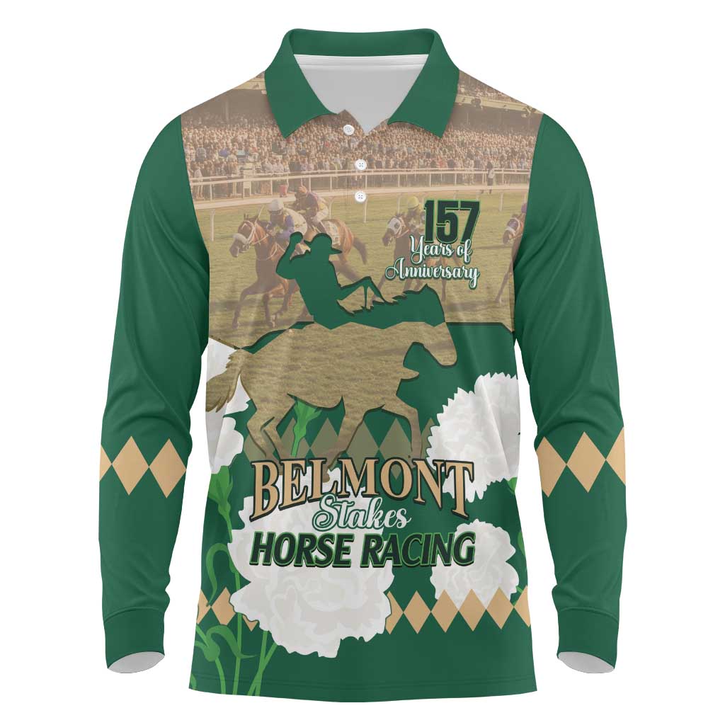 Personalized Belmont Horse Racing Long Sleeve Polo Shirt 157th Anniversary Run For The Carnations