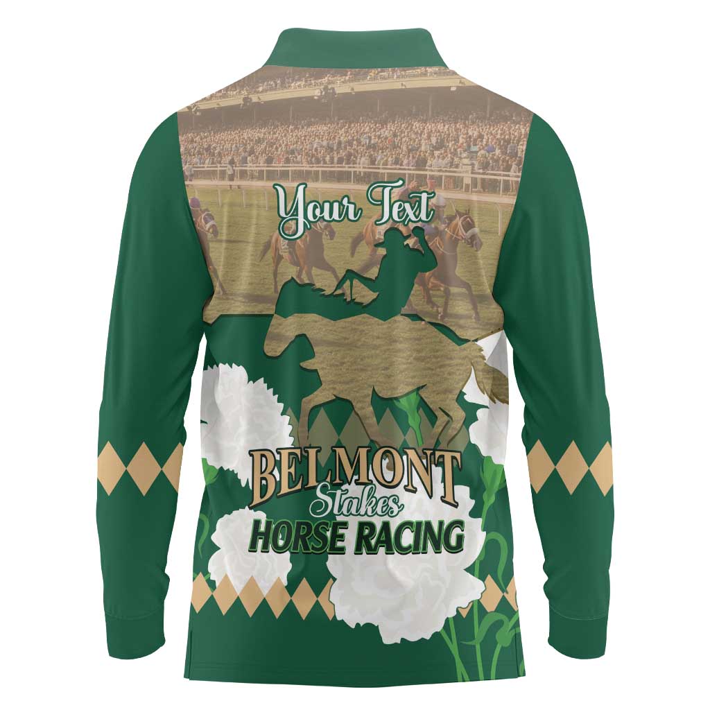 Personalized Belmont Horse Racing Long Sleeve Polo Shirt 157th Anniversary Run For The Carnations
