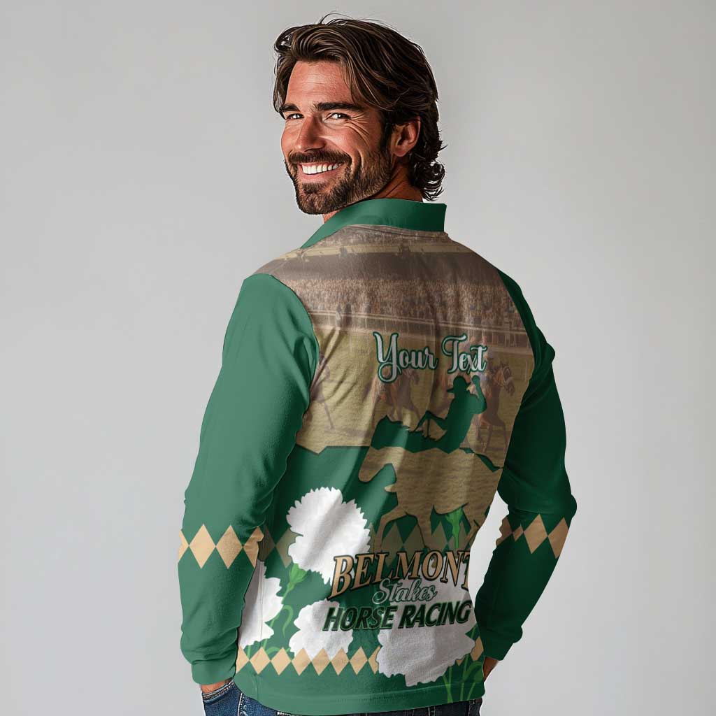 Personalized Belmont Horse Racing Long Sleeve Polo Shirt 157th Anniversary Run For The Carnations