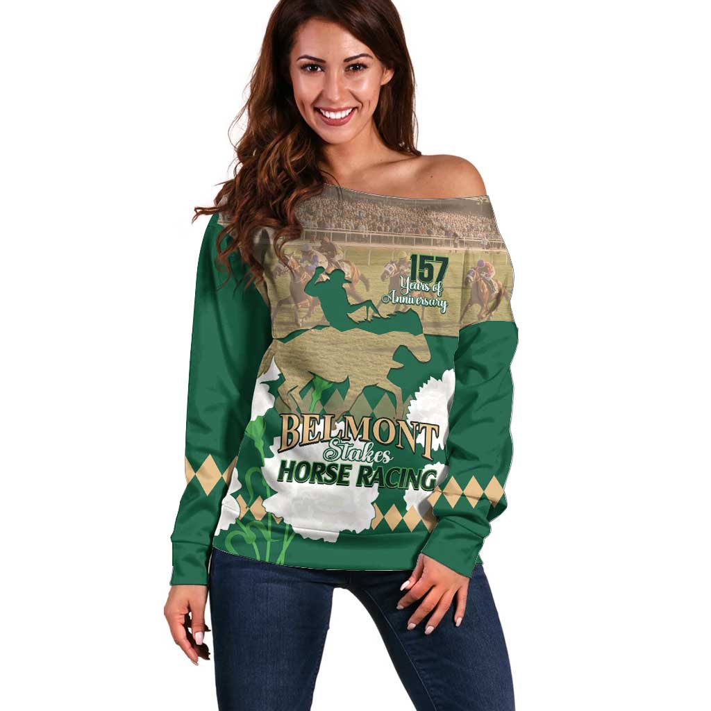 Personalized Belmont Horse Racing Off Shoulder Sweater 157th Anniversary Run For The Carnations
