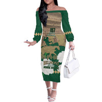 Personalized Belmont Horse Racing Off The Shoulder Long Sleeve Dress 157th Anniversary Run For The Carnations