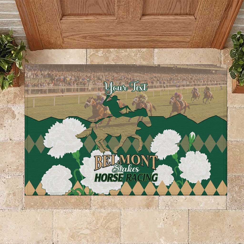 Personalized Belmont Horse Racing Rubber Doormat 157th Anniversary Run For The Carnations