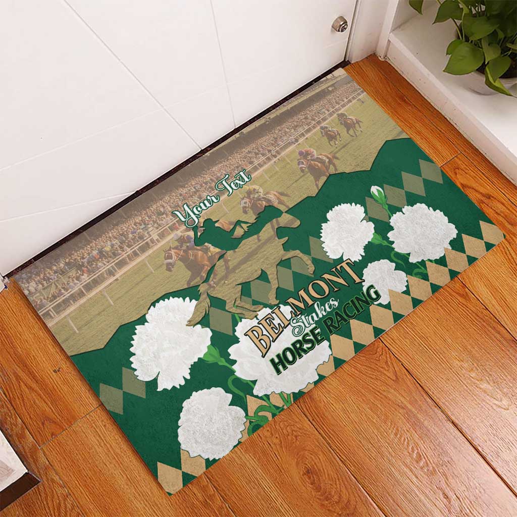 Personalized Belmont Horse Racing Rubber Doormat 157th Anniversary Run For The Carnations