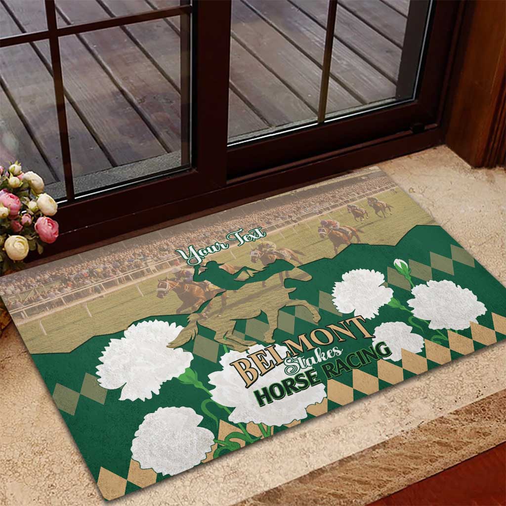 Personalized Belmont Horse Racing Rubber Doormat 157th Anniversary Run For The Carnations