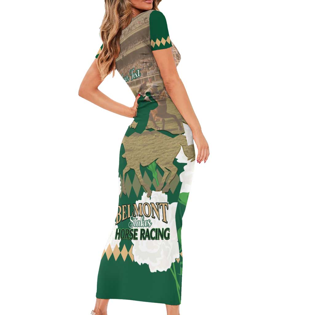 Personalized Belmont Horse Racing Short Sleeve Bodycon Dress 157th Anniversary Run For The Carnations