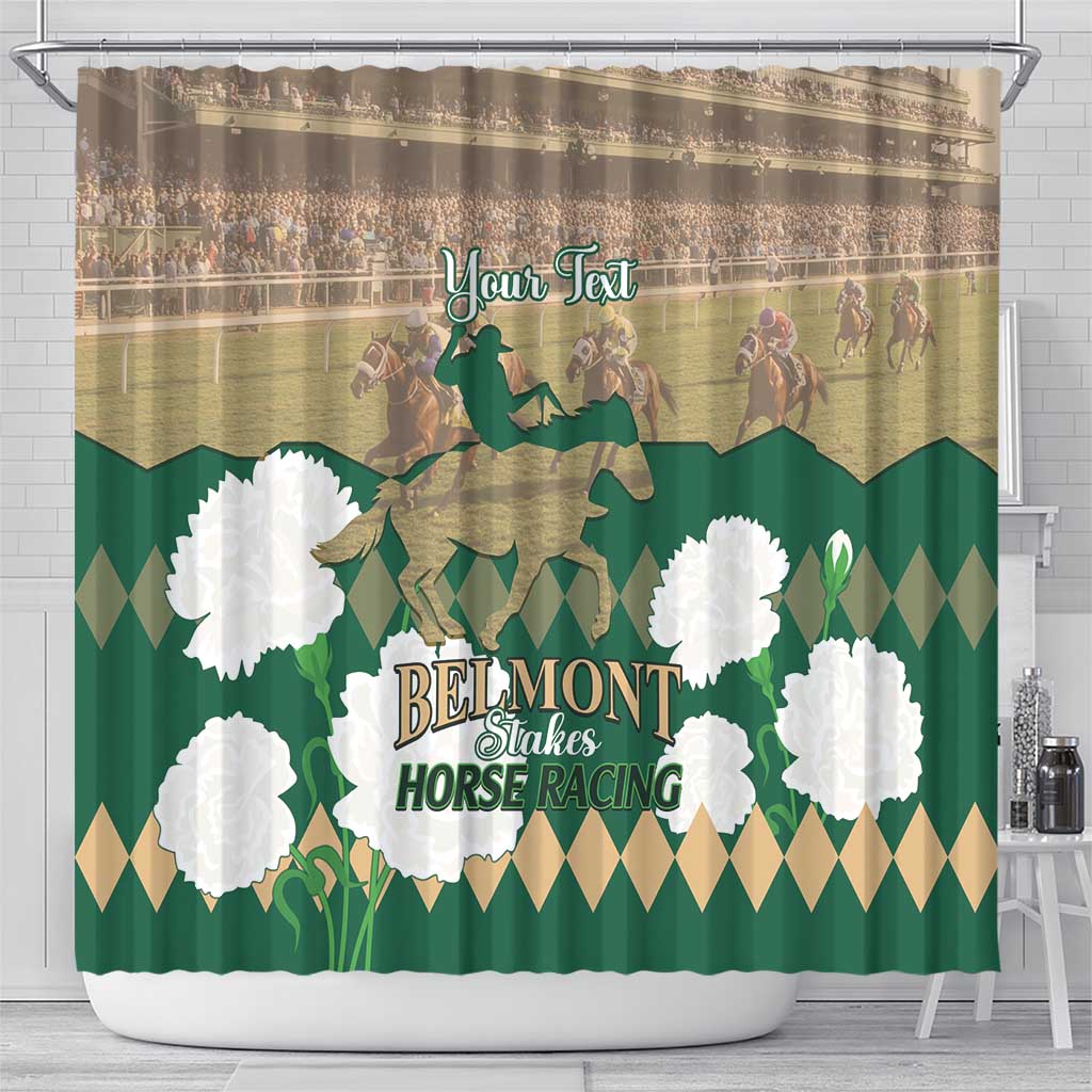 Personalized Belmont Horse Racing Shower Curtain 157th Anniversary Run For The Carnations