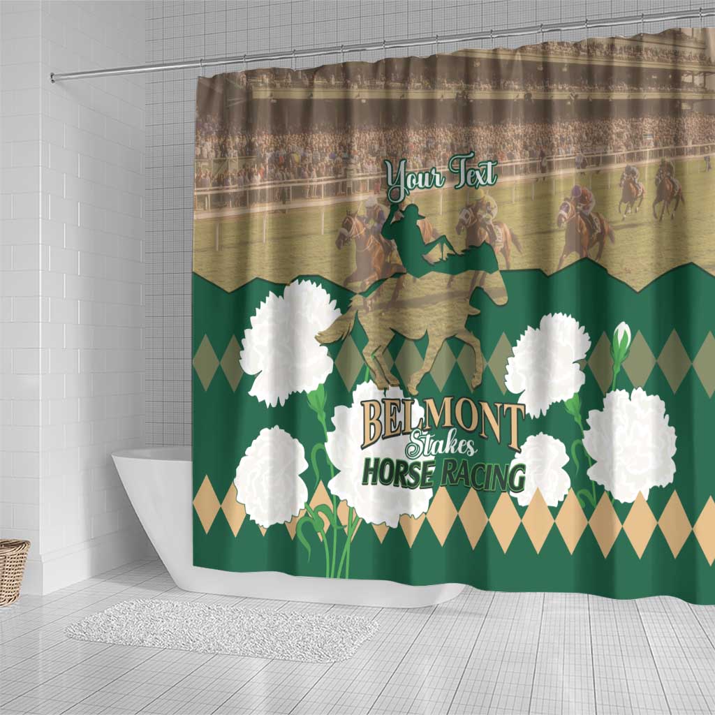 Personalized Belmont Horse Racing Shower Curtain 157th Anniversary Run For The Carnations