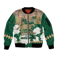 Personalized Belmont Horse Racing Sleeve Zip Bomber Jacket 157th Anniversary Run For The Carnations