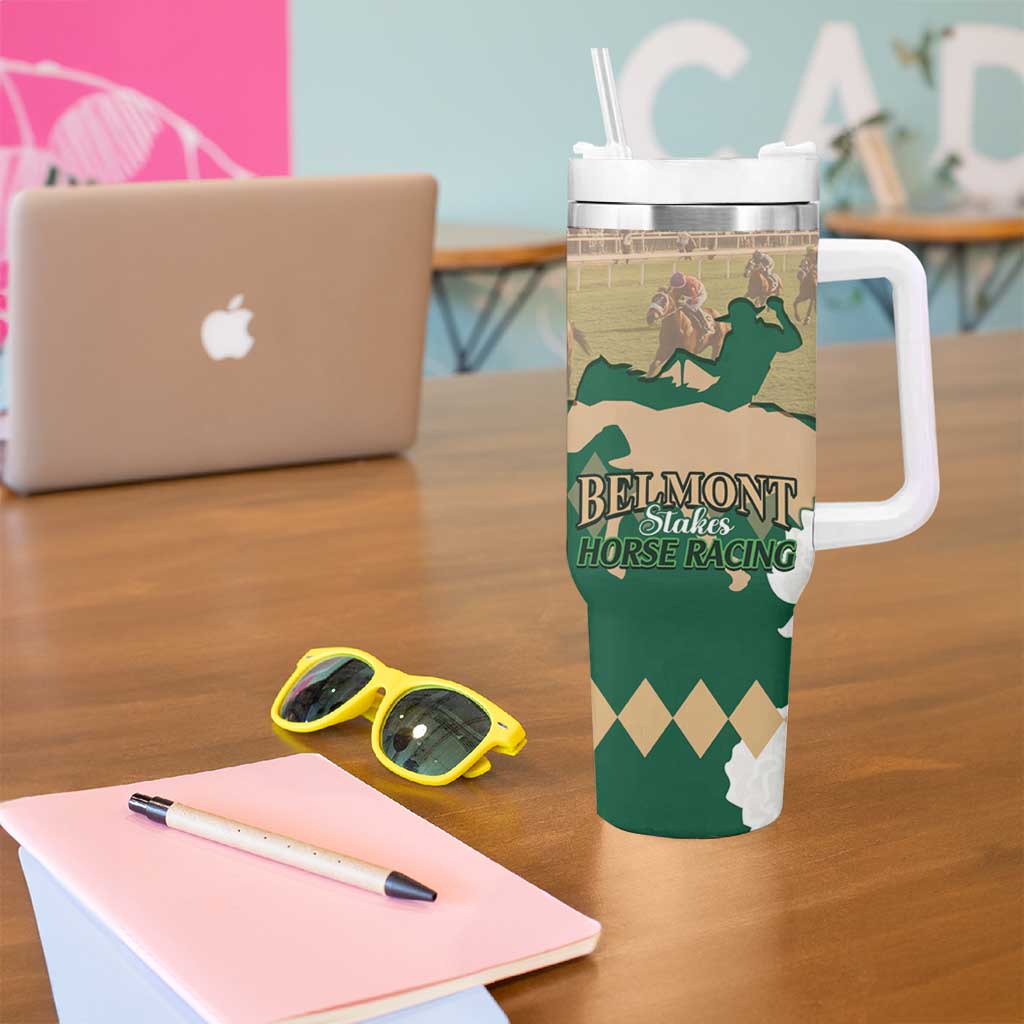 Personalized Belmont Horse Racing Tumbler With Handle 157th Anniversary Run For The Carnations