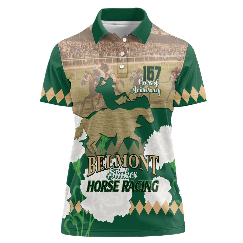 Personalized Belmont Horse Racing Women Polo Shirt 157th Anniversary Run For The Carnations