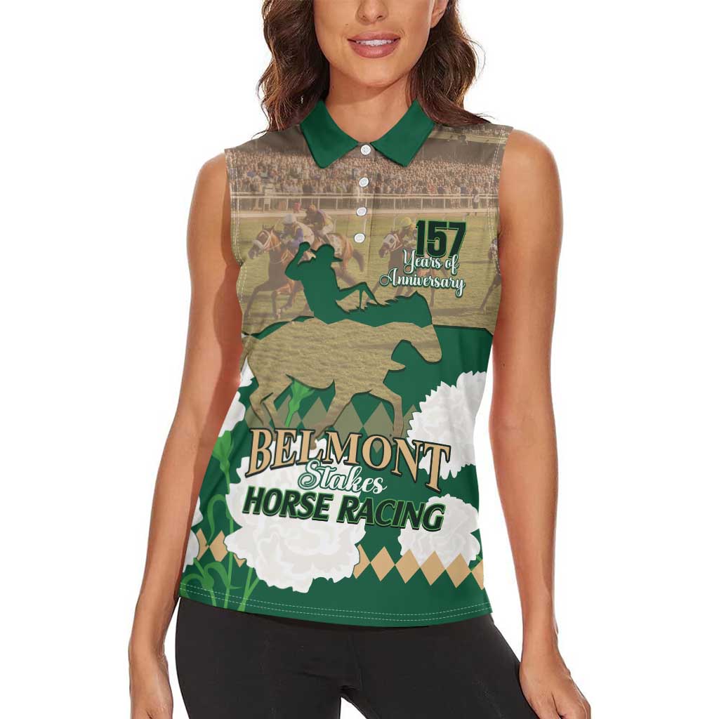 Personalized Belmont Horse Racing Women Sleeveless Polo Shirt 157th Anniversary Run For The Carnations