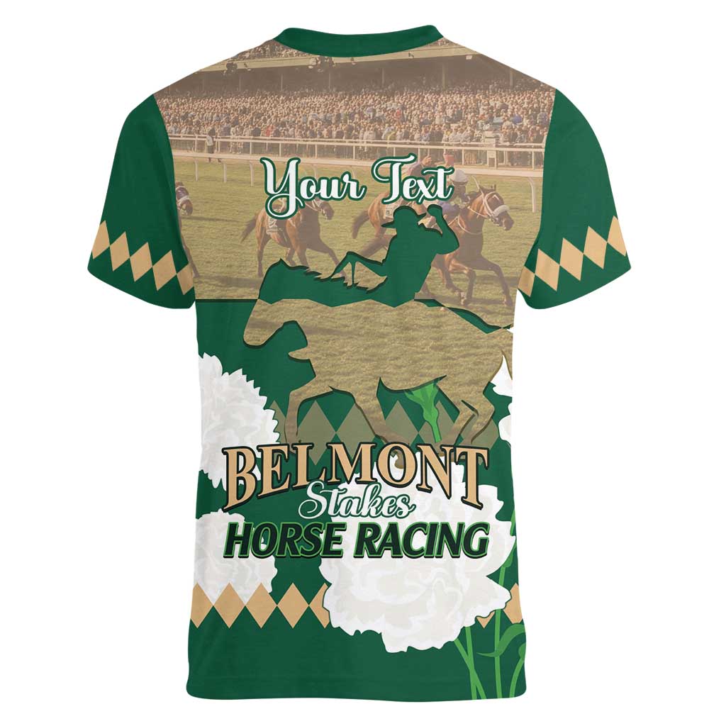 Personalized Belmont Horse Racing Women V-Neck T-Shirt 157th Anniversary Run For The Carnations