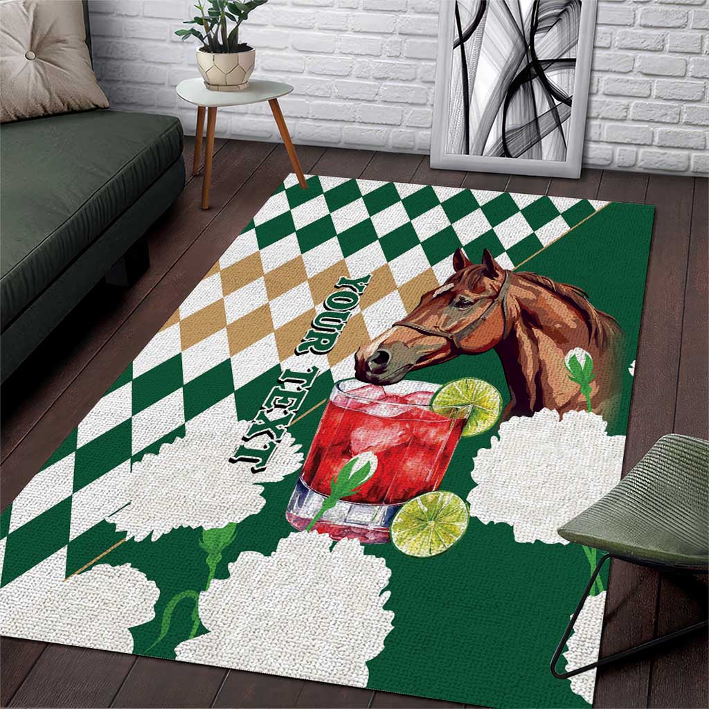 Personalized Belmont Horse Racing Area Rug Jewel Cocktail With White Carnations