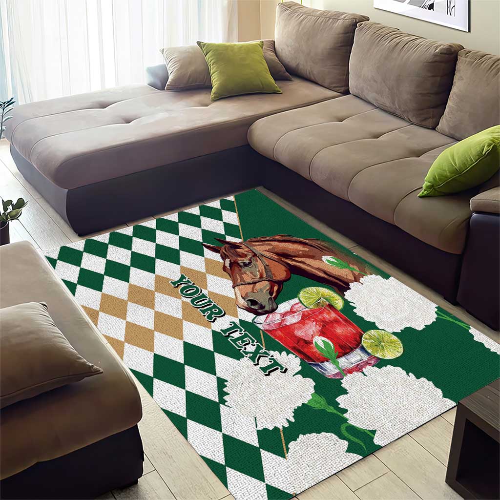 Personalized Belmont Horse Racing Area Rug Jewel Cocktail With White Carnations