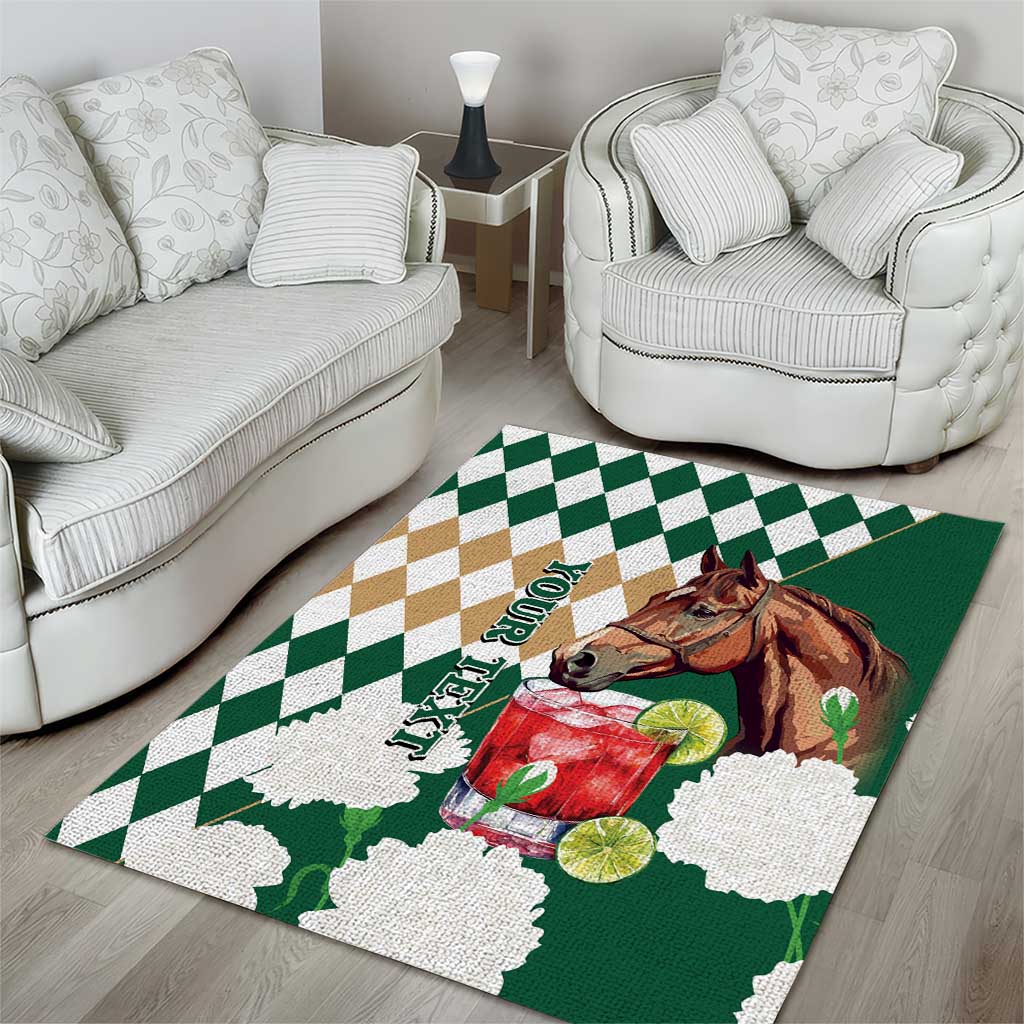 Personalized Belmont Horse Racing Area Rug Jewel Cocktail With White Carnations