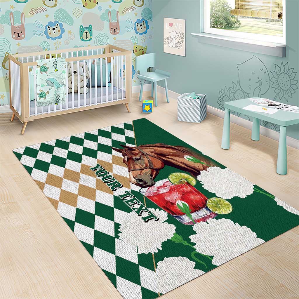 Personalized Belmont Horse Racing Area Rug Jewel Cocktail With White Carnations