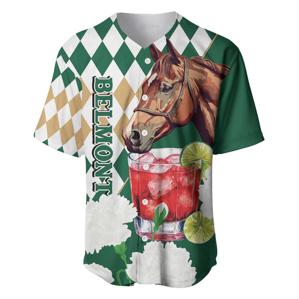 Personalized Belmont Horse Racing Baseball Jersey Jewel Cocktail With White Carnations